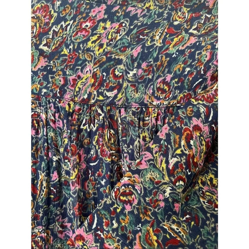 ba&sh Navy Floral Asymmetrical Tie-Waist Skirt